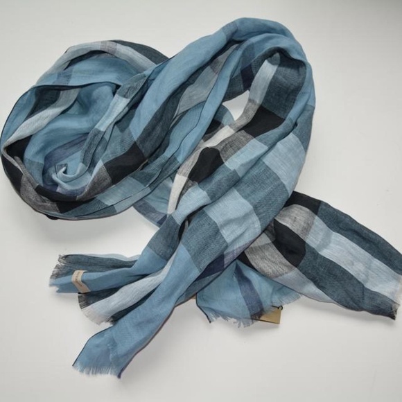 NWT BURBERRY GIANT EXPLODED CHECK LINEN LARGE CRINKLE SCARF - Picture 1 of 6